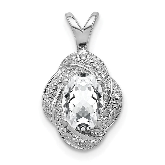 Sterling Silver Rhodium-plated Diam. & White Topaz Pendant, 16 x 10mm