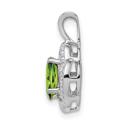 Sterling Silver Rhodium-plated Diam. & Peridot Pendant, 16 x 10mm