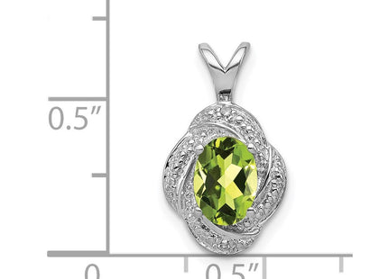 Sterling Silver Rhodium-plated Diam. & Peridot Pendant (Style QBPD12AUG)