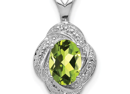 Sterling Silver Rhodium-plated Diam. & Peridot Pendant (Style QBPD12AUG)