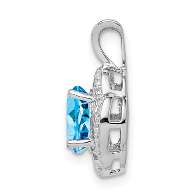 Sterling Silver Rhodium-plated Diam. & Blue Topaz Pendant, 16 x 10mm