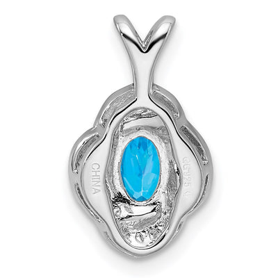 Sterling Silver Rhodium-plated Diam. & Blue Topaz Pendant, 16 x 10mm