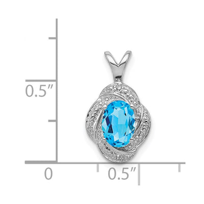 Sterling Silver Rhodium-plated Diam. & Blue Topaz Pendant, 16 x 10mm