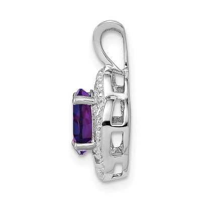 Sterling Silver Rhodium-plated Diam. & Amethyst Pendant, 16 x 10mm