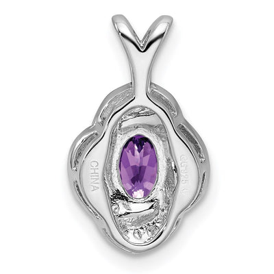 Sterling Silver Rhodium-plated Diam. & Amethyst Pendant, 16 x 10mm