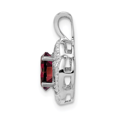 Sterling Silver Rhodium-plated Diam. & Garnet Pendant, 16 x 10mm