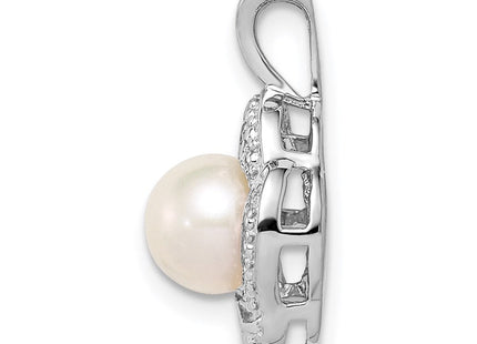 Sterling Silver Rhodium-plated Diam. & FW Cultured Pearl Pendant (Style QBPD12JUN)
