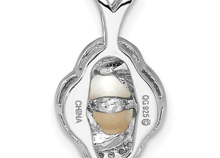 Sterling Silver Rhodium-plated Diam. & FW Cultured Pearl Pendant (Style QBPD12JUN)