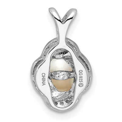 Sterling Silver Rhodium-plated Diam. & FW Cultured Pearl Pendant, 16 x 10mm