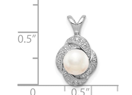Sterling Silver Rhodium-plated Diam. & FW Cultured Pearl Pendant (Style QBPD12JUN)
