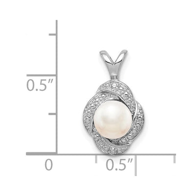 Sterling Silver Rhodium-plated Diam. & FW Cultured Pearl Pendant, 16 x 10mm