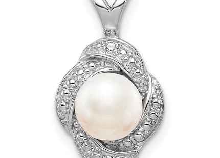 Sterling Silver Rhodium-plated Diam. & FW Cultured Pearl Pendant (Style QBPD12JUN)