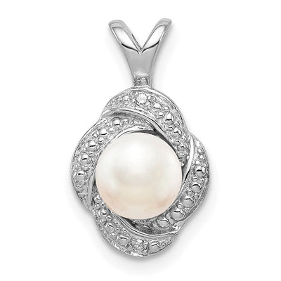 Sterling Silver Rhodium-plated Diam. & FW Cultured Pearl Pendant, 16 x 10mm