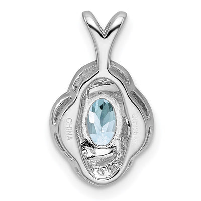 Sterling Silver Rhodium-plated Diam. & Aquamarine Pendant, 16 x 10mm