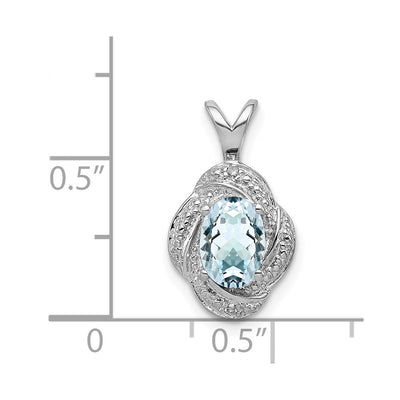 Sterling Silver Rhodium-plated Diam. & Aquamarine Pendant, 16 x 10mm