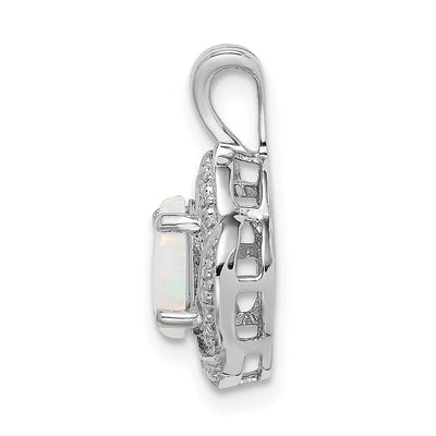 Sterling Silver Rhodium-plated Diam. & Created Opal Pendant, 16 x 10mm