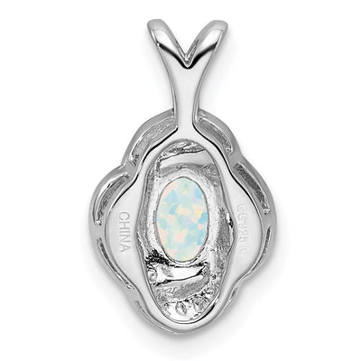 Sterling Silver Rhodium-plated Diam. & Created Opal Pendant, 16 x 10mm