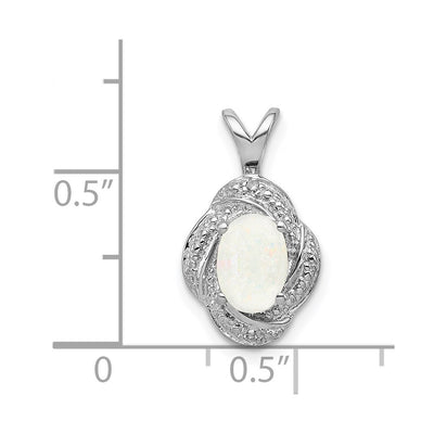 Sterling Silver Rhodium-plated Diam. & Created Opal Pendant, 16 x 10mm