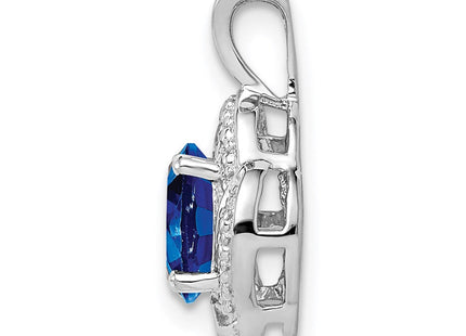 Sterling Silver Rhodium-plated Diam. & Created Sapphire Pendant (Style QBPD12SEP)