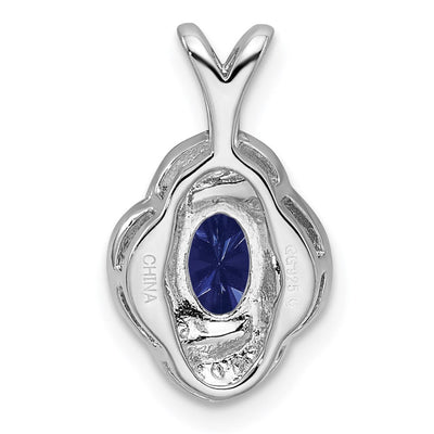 Sterling Silver Rhodium-plated Diam. & Created Sapphire Pendant, 16 x 10mm