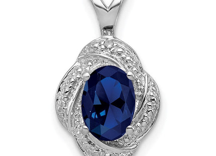 Sterling Silver Rhodium-plated Diam. & Created Sapphire Pendant (Style QBPD12SEP)