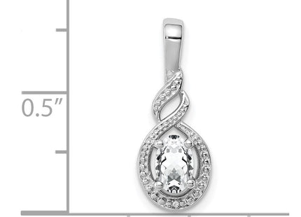 Sterling Silver Rhodium-plated White Topaz & Diam. Pendant (Style QBPD18APR)