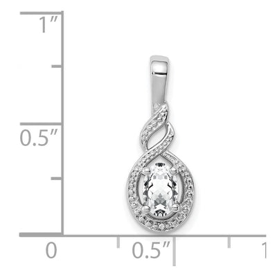 Sterling Silver Rhodium-plated White Topaz & Diam. Pendant, 13 x 7mm