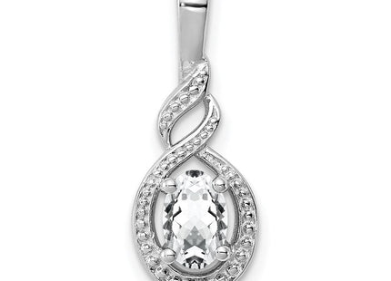 Sterling Silver Rhodium-plated White Topaz & Diam. Pendant (Style QBPD18APR)