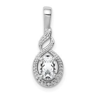 Sterling Silver Rhodium-plated White Topaz & Diam. Pendant (Style QBPD18APR)