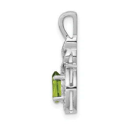 Sterling Silver Rhodium-plated Peridot & Diam. Pendant, 13 x 7mm