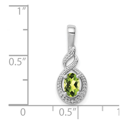 Sterling Silver Rhodium-plated Peridot & Diam. Pendant, 13 x 7mm