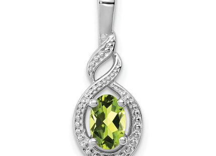 Sterling Silver Rhodium-plated Peridot & Diam. Pendant (Style QBPD18AUG)