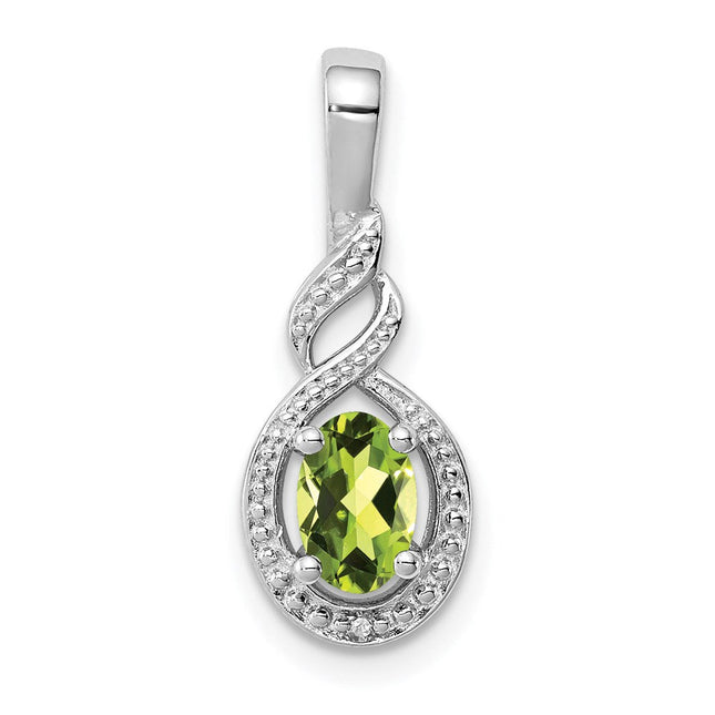 Sterling Silver Rhodium-plated Peridot & Diam. Pendant, 13 x 7mm