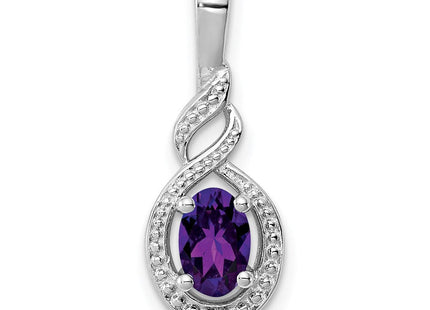 Sterling Silver Rhodium-plated Amethyst & Diam. Pendant