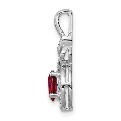 Sterling Silver Rhodium-plated Created Ruby & Diam. Pendant, 13 x 7mm