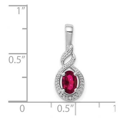 Sterling Silver Rhodium-plated Created Ruby & Diam. Pendant, 13 x 7mm