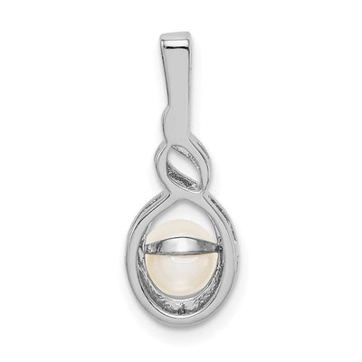 Sterling Silver Rhodium-plated FW Cultured Pearl & Diam. Pendant, 13 x 7mm