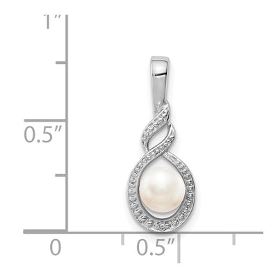 Sterling Silver Rhodium-plated FW Cultured Pearl & Diam. Pendant, 13 x 7mm