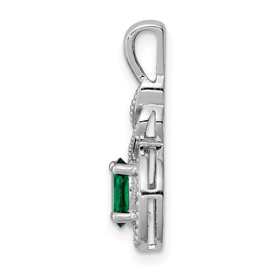 Sterling Silver Rhodium-plated Created Emerald & Diam. Pendant, 13 x 7mm