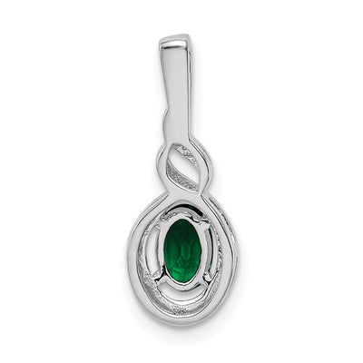 Sterling Silver Rhodium-plated Created Emerald & Diam. Pendant, 13 x 7mm