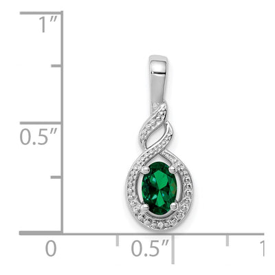 Sterling Silver Rhodium-plated Created Emerald & Diam. Pendant, 13 x 7mm