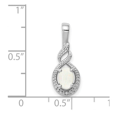 Sterling Silver Rhodium-plated Created Opal & Diam. Pendant, 13 x 7mm