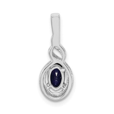 Sterling Silver Rhodium-plated Created Sapphire & Diam. Pendant, 13 x 7mm