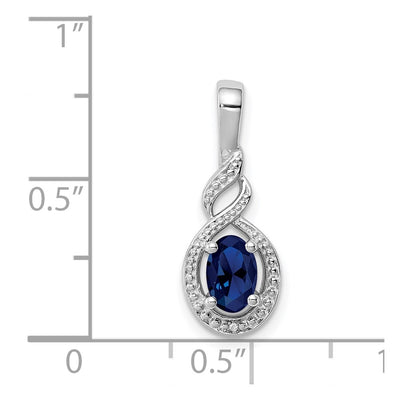 Sterling Silver Rhodium-plated Created Sapphire & Diam. Pendant, 13 x 7mm