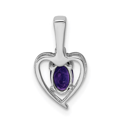 Sterling Silver Rhodium-plated Amethyst & Diam. Pendant, 16 x 10mm