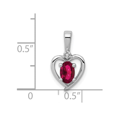 Sterling Silver Rhodium-plated Created Ruby & Diam. Pendant, 16 x 10mm