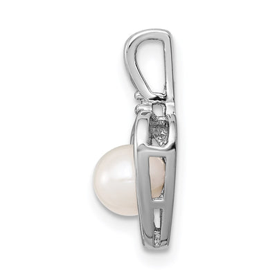 Sterling Silver Rhodium-plated FW Cultured Pearl & Diam. Pendant, 16 x 10mm