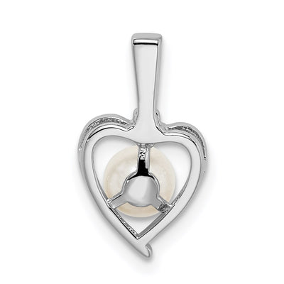 Sterling Silver Rhodium-plated FW Cultured Pearl & Diam. Pendant, 16 x 10mm