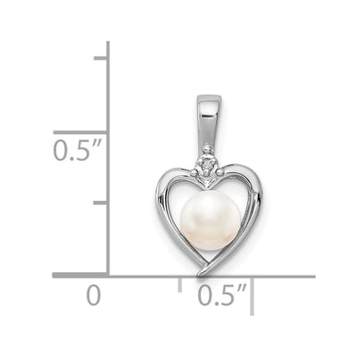 Sterling Silver Rhodium-plated FW Cultured Pearl & Diam. Pendant, 16 x 10mm