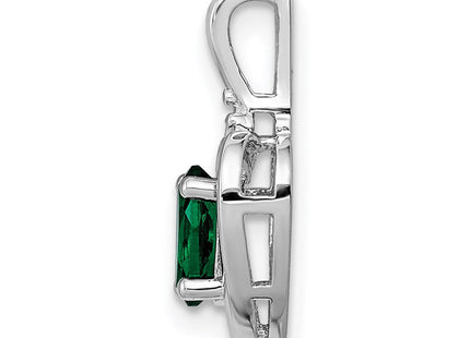 Sterling Silver Rhodium-plated Created Emerald & Diam. Pendant (Style QBPD19MAY)
